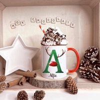 Rentier Weihnachtstasse, Personalisierte Heiße Schokoladentasse, Name Weihnachtskrug, Personalisiertes Initial Weihnachten von Forgetmeknotwales