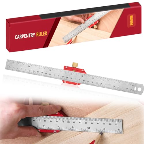 Forhandy 300 mm Streichmaß, Edelstahl Metall Streichmass Anreisswerkzeug mit Messskala in INCH und CM Zimmermannswinkel Anschlaglineal zum Markieren von 30°/45°/60°/90° für holzbearbeitung Heimarbeit von Forhandy