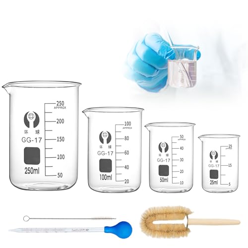 Forhandy Abgestufter Messbecher Glas Becherglas mit Graduierung in Niedriger Form in 5 Größen 25ml 50ml 100ml 250ml Borosilikatglas Becher Set mit 1 Glaspipette und 2 Waschbürste für Labor Küche Forhandy Abgestufter Messbecher Glas Becherglas mit Graduierung in Niedriger Form in 5 Größen 25ml 50ml 100ml 250ml Borosilikatglas Becher Set mit 1 Glaspipette und 2 Waschbürste für Labor Küche von Forhandy