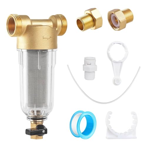 Forhandy Wasserfilter Wiederverwendbare Filterkombination 1“&G3/4”MNPT+G3/4” Vorfilter Sedimentfilter Feinfilter Ausspülbarer Feinfilter mit Adapter Spin-down-Sedimentwasserfilter von Forhandy