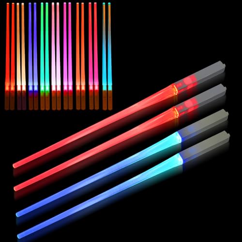 2 Paar Lichtschwert Essstäbchen,Leuchtende Essstäbchen,LED Essstäbchen,Lichtschwert Chopstick mit 9 Farbmodi,BPA Frei und Lebensmittelecht,Wiederverwendbar,für Küchen Dinnerparty Sushi Party Besteck von Forhome