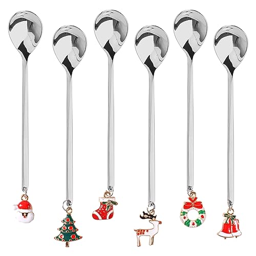 6 pcs Weihnachten Löffel Set,Weihnachten Weihnachtslöffel,Kleine Zuhause Löffel,Dessertlöffel,Weihnachts kaffee Löffel,Kleine LöFfel Edelstahl Besteck Set, für Teesuppe,Geschenkbox Verpackung von Forhome