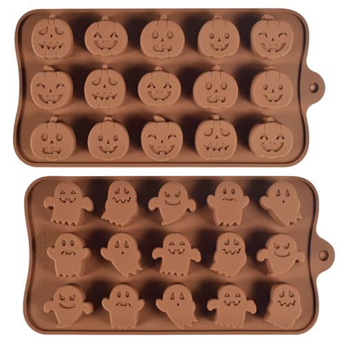 Forhome 2 Stück Halloween Backform Silikonform, Halloween-Schokoladenform, 15 Mulden, Silikonformen für Muffins, Cupcakes, Kuchen, Pudding, Schokolade, Eiswürfel und Gelee von Forhome