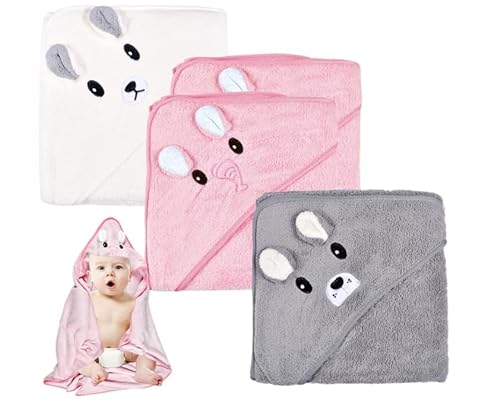 Forhome 3Pack Baby Handtücher Kapuze,80X80 cm Babybadetücher, Kapuzenhandtuch Baby,Baby Badetuch Babyhandtuch Mit Kapuze,Niedliches Baby-Kapuzenhandtuch Mit Muster Unisex 0-5 Jahre (A) von Forhome