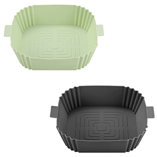 2 Stück Air Fryer Silicone Pot, Air Fryer Accessories, Silikon Heißluftfritteuse, Wiederverwendbar, für Mikrowelle, Backofen, Induktionskochfeld, Kühlschrank(Quadratische, Verdickte Version) von Forlush