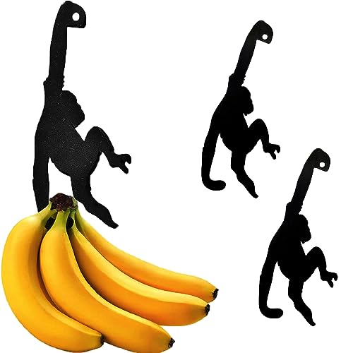 Forlush 2 Stück Bananenhalter Affe für Bananen, Metall Witzige Affen Bananenhaken, Ideal für die Tägliche Aufbewahrung in Küchen, Schlafzimmern und anderen Bereichen(Schwarz) von Forlush