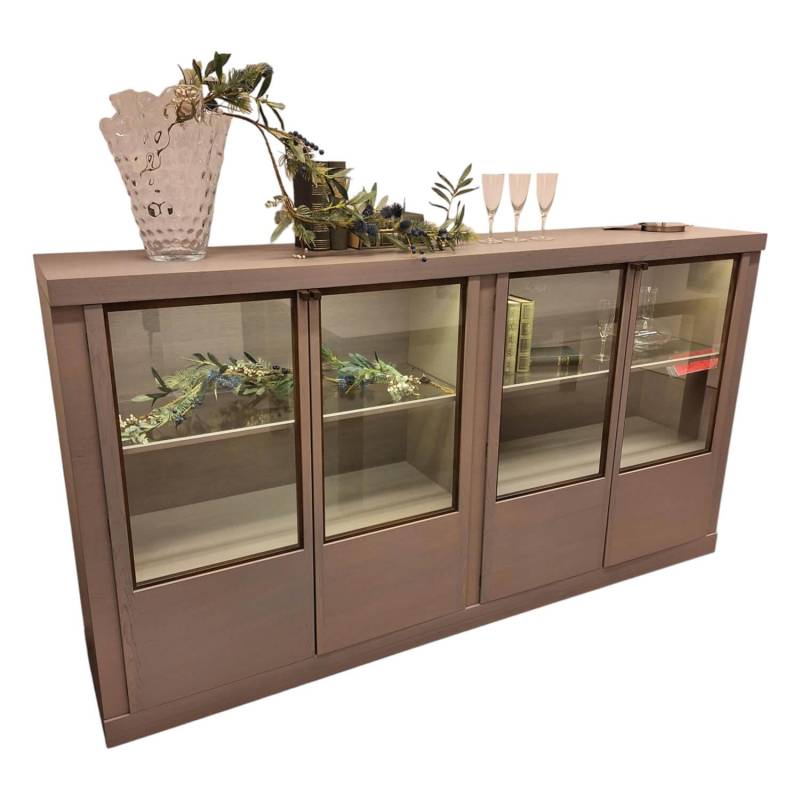 Sideboard Madison 4-türig Korpus Eiche Grau Gebeizt Türen Glas Mit Beleuchtung von Form Exclusiv
