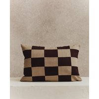 Rechteckiger Karierter Leinen Kissenbezug, Espressobraun Und Stein von FormandBalance