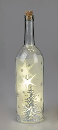 Weihnachten Deko Winter Flaschenlicht Weihnachten Glas mit Licht 9x33cm aus klarem Glas Deko Flasche mit winterlichem Dekor LED von formano