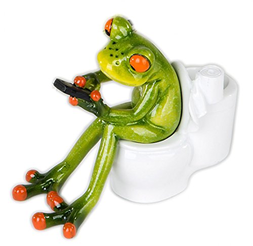 formano Frosch mit Handys auf der Toilette, grün, Kunststein, ca. 13 CM, rechts von formano