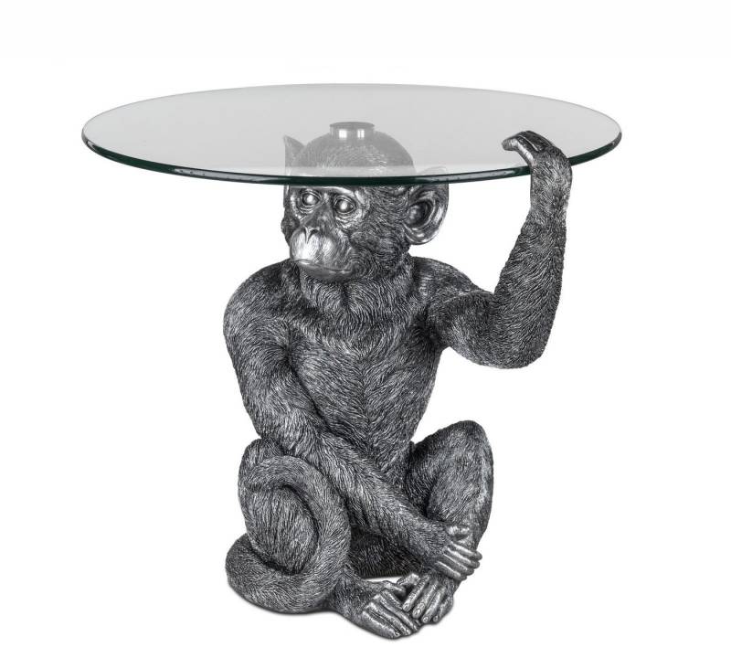 formano Tierfigur Deko-Tisch Affe Antiksilber 58cm Kunststein Beistelltisch + Glasplatte von Formano