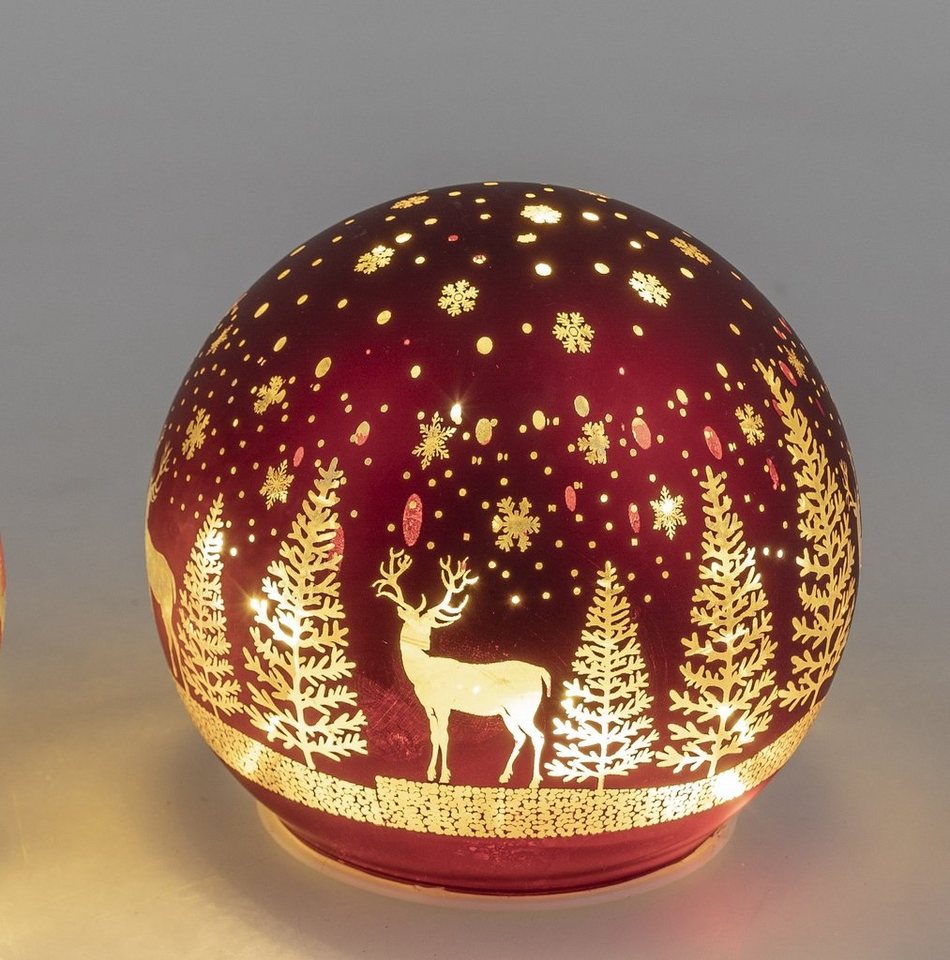formano Weihnachtsbaumkugel Deko Kugel Licht rot mit Hirsch und Bäume LED-Licht, Timerfunktion von Formano