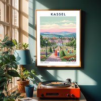 Kassel Palace Gardens Poster - Vintage Travel Art | Pink, Green & Blue Gouache Painting Hesse Germany Wall Decor For Living Room Or von Formello