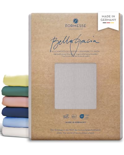 Formesse – Bella Gracia Jersey Spannbettlaken 180x190-200x220cm - bis 25cm Höhe - 97% Baumwoll-Kompaktgarn/Spannbetttuch aus Deutschland/Baumwoll Bettlaken mit Elastan - Farbe Nebelgrau Formesse – Bella Gracia Jersey Spannbettlaken 180x190-200x220cm - bis 25cm Höhe - 97% Baumwoll-Kompaktgarn/Spannbetttuch aus Deutschland/Baumwoll Bettlaken mit Elastan - Farbe Nebelgrau von Formesse