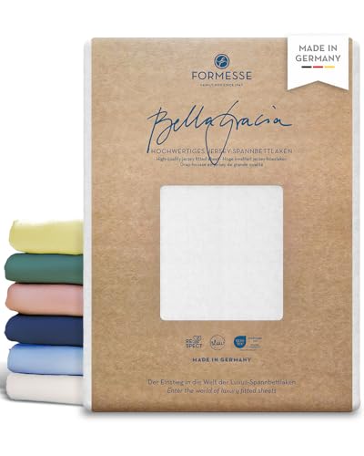 Formesse – Bella Gracia La Piccola Jersey Spannbettlaken für Topper bis 12cm Höhe - 90x190-200 cm - 97% Baumwoll-Kompaktgarn, 3% Elastan/Spannbetttuch aus Deutschland – Farbe Weiß von Formesse