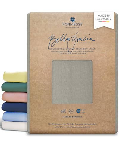 Formesse – Bella Gracia Alto Jersey Spannbettlaken Boxspringbett 90x190-100x220cm - bis 40cm Höhe - 97% Baumwoll-Kompaktgarn und 3% Elastan/Spannbetttuch aus Deutschland – Farbe Perlgrau von Formesse