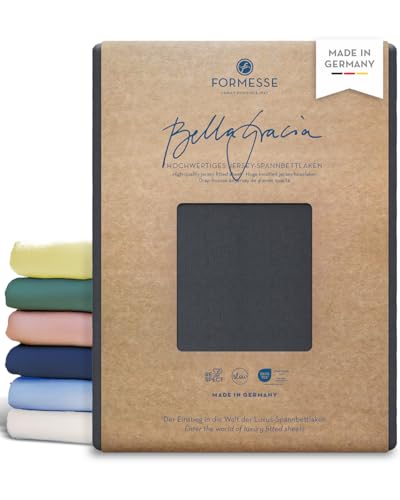 Formesse – Bella Gracia Jersey Spannbettlaken 120x190-130x220cm - bis 25cm Höhe - 97% Baumwoll-Kompaktgarn/Spannbetttuch aus Deutschland/Baumwoll Bettlaken mit Elasthan - Farbe Anthrazit Formesse – Bella Gracia Jersey Spannbettlaken 120x190-130x220cm - bis 25cm Höhe - 97% Baumwoll-Kompaktgarn/Spannbetttuch aus Deutschland/Baumwoll Bettlaken mit Elasthan - Farbe Anthrazit von Formesse