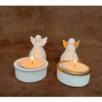 Handgemachter Schutzengel Teelichthalter - Kleine Engel Statue Für Ein Teelicht Handbemalt, Mit Echtem Blattgold Verziert Handgemachter Schutzengel Teelichthalter - Kleine Engel Statue Für Ein Teelicht Handbemalt, Mit Echtem Blattgold Verziert von FormfunkeShop