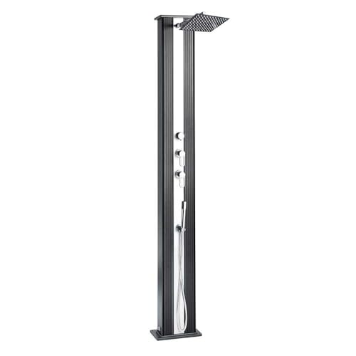 Formidra - Dada Straight Hybriddusche 40 l – DS-D463NX – Außendusche mit Warm- / Kaltwasseranschlüssen, abnehmbare Handbrause und Antikalk-Duschkopf – Anthrazit Aluminium – 32,4 x 14 x 228 cm von Formidra