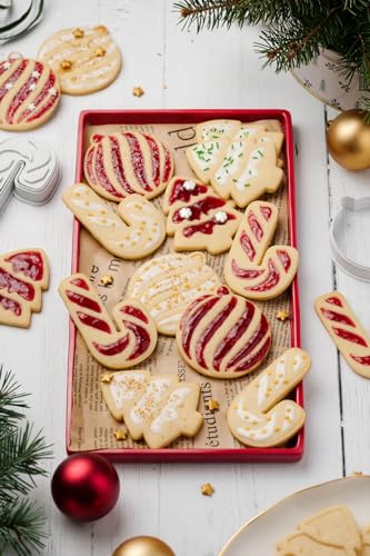 Weihnachts Ausstechformen Set 4 Stück Weihnachtsstock, Kegel, Weihnachtsbaum und Weihnachtskugel Plätzchenform Set x4 mit Stempel und Austecher Fondand Plätzchen Keksausstecher Set für Süßigkeiten von Formini