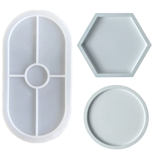 3 Stücke Silikonform Tablett Untersetzer Silikonform Rund Oval Hexagon，Epoxid Formen，für Resin Art Formen Untersetzer DIY Teetablett Obsttablett Kunsthandwerk Basteln Haus Dekoration von Formist