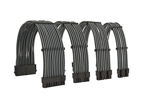 Formulamod Sleeve Extension Power Supply Cable Kit 18AWG ATX 24P + EPS 8-P + PCI-E8-P mit Kämmen für PSU zu Motherboard/GPU (Grau) von Formulamod