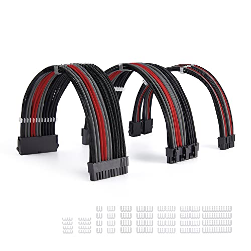 Formulamod Verlängerungskabel für Netzteil, 18 AWG (1) ATX 24P, (2) EPS 8-P+ (3) PCI-E8-P, mit Kämmen für PSU auf Motherboard/GPU (I, Schwarz, Grau, Rot) von Formulamod