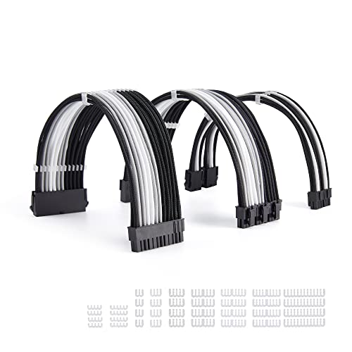 Formulamod Verlängerungskabel für Netzteil, 18 AWG (1) ATX 24P, (2) EPS 8-P+ (3) PCI-E8-P, mit Kämmen für PSU auf Motherboard/GPU (I, schwarz, Silber, weiß) von Formulamod