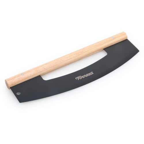 Forneza Pizzaschneider mit edlem Holzgriff - Pizzamesser aus Edelstahl - Rostfreier Pizza Cutter - Scharfes Wiegemesser + Holzgriff von Forneza