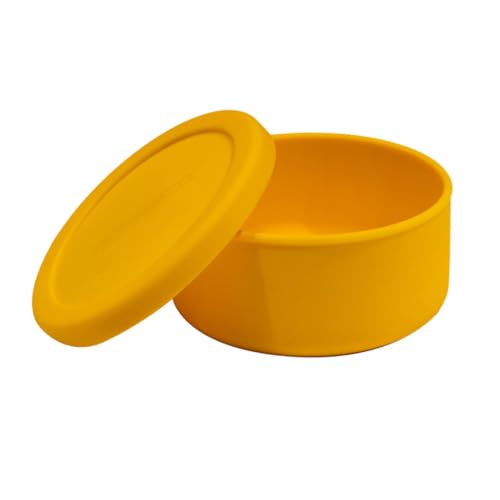 Forneza Teigbar Pizzaballenbox mit Deckel I Teigbox aus Antihaft Silikon, 1300ml Volumen I Pizzateig Box - Gärbox, Pizza Zubehör, Pizza Box für Gärung, Lagerung Ø18cm, Gelb von Forneza