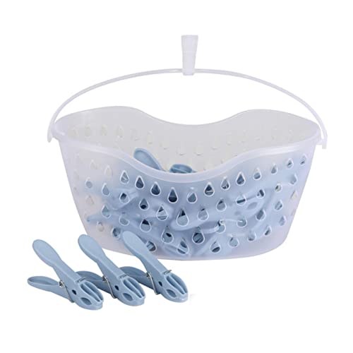 Peg Basket with 24 Clothes Laundry Pegs Plastic in Clear Basket Storage Hanging Hook Strong Plastic Rust Resistant Clothes Washing Line Airer Pegs Clips Griffe, 24er Pack (Blue) von Fornord