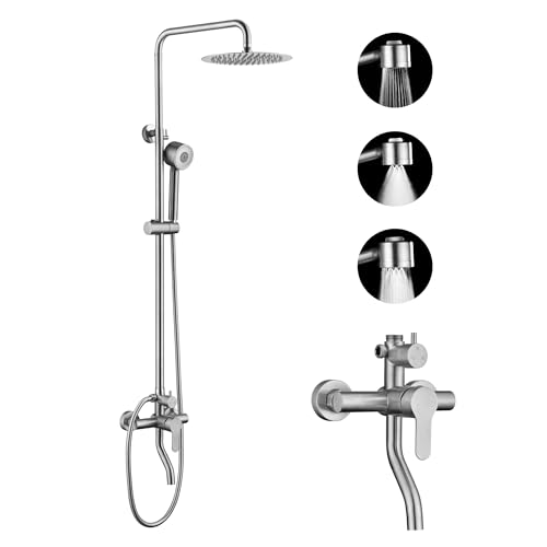Duscharmaturen-Sets komplett, Duschsystem – Außenduschset/Enclosure/Armaturen 10 Zoll SUS304 Duschkopf & 3-Funktions-Hochdruck-Handheld, gebürstetes Nickel von Foroute