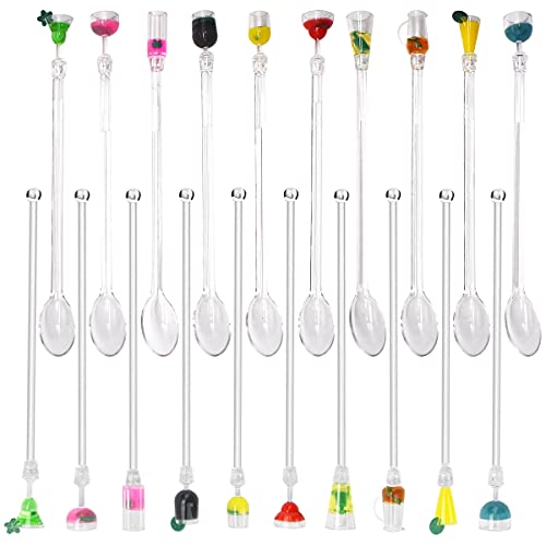 Cocktail Sticks,Forreen 20 Stück Cocktail Rührer Personalisiert Acryl Cocktail Stirrer Wiederverwendbares Bunter Cocktail Rührlöffel Praktischer Barlöffel für Party Bar Café Restaurant,23cm von Forreen