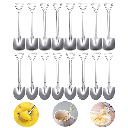 Edelstahl Spatenlöffel,Forreen 16 Stück Dessertlöffel Edelstahl Teelöffel Kreativer Schaufelform Löffel Eisdessertlöffel Kaffeelöffel Besteckset für Küche Party Bar Picknick,2 Formen von Forreen