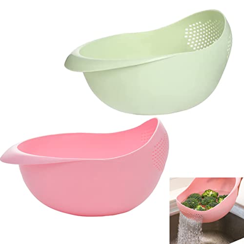 Küchensieb Kunststoff,Forreen 2 Stück Abflusskorb Multifunktions Verdickte Waschfilter Siebkorb Plastik Nudelsieb Küchenwerkzeuge für Reinigen Waschen (Rosa,Grün) von Forreen