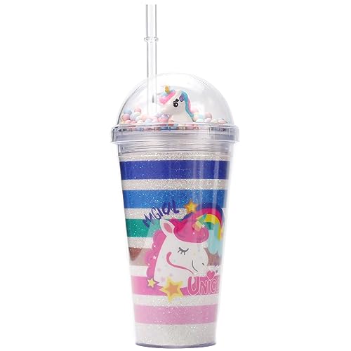 Forreen Trinkbecher mit Deckel und Strohhalm Wiederverwendbare, 450ML Trinkbecher Kinder Plastik Bunt Bruchsicher Trink-Becher für Kaffee, Milch, Tee, Wasser, Saft von Forreen