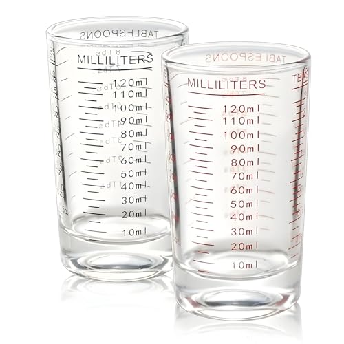 Messbecher Shotglas mit Skala,Forreen 2 Stück 120ML Espresso Schnapsgläser Hitzebeständiges Borosilikatglas Mini Messbecher Robust Backen Messbecher für Küche,Bar,Cocktail,Tequila,Wodka von Forreen