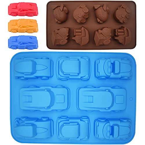 Silikon Backform,Forreen 2 Stück Auto Form Silikonform Schokoladenformen Antihafteigenschaft Silikon Cartoon Auto Silikonform Hochwertige Muffin Tablett für Cupcakes Kuchen Pudding Eiswürfel Gelee von Forreen