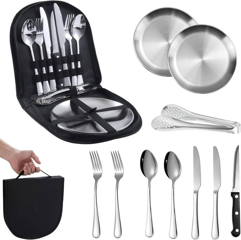 Forrlite Besteck-Set Besteck Set für 2 Personen, 10 teiliges Camping Geschirr Set, Tafelmesser, Essenslöffel, Teegabeln, Aufbewahrungsbeuteln Forrlite Besteck-Set Besteck Set für 2 Personen, 10 teiliges Camping Geschirr Set, Tafelmesser, Essenslöffel, Teegabeln, Aufbewahrungsbeuteln von Forrlite
