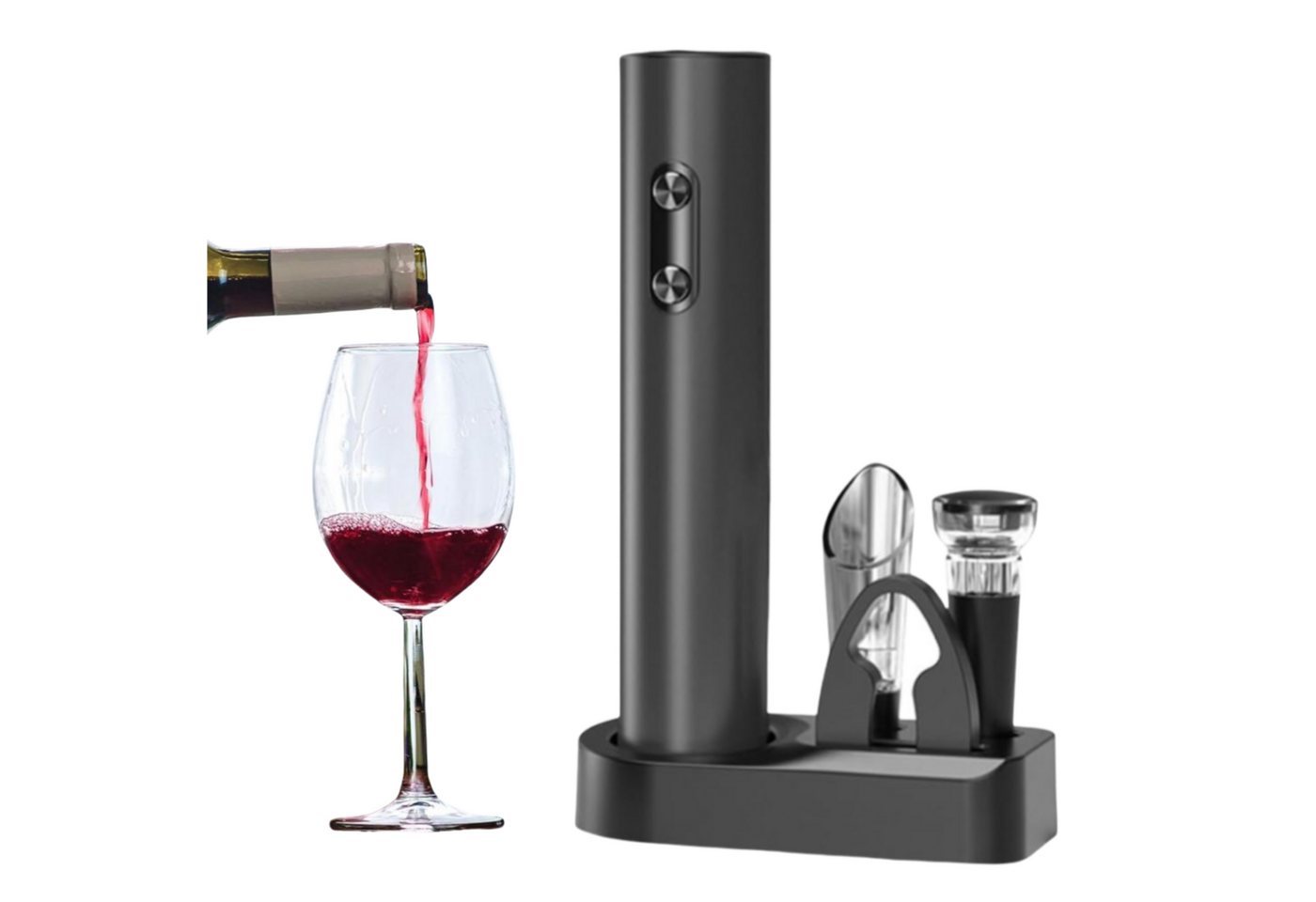 Forrlite Flaschenöffner Korkenzieher, Elektrischer Weinöffner, Korkenzieher-Set (Weinflaschenöffner Set, Aufbewahrungsbasis, Folienmesser, Dekanter, Vakuumflaschenverschluss), verpackt in einer Farbbox, geeignet für Geschenk geben von Forrlite
