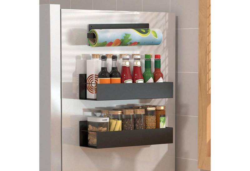 Forrlite Gewürzregal Gewürzregal Magnetisches Gewürzregal für Kühlschrank, Magnetischer Kühlschrank-Organizer, Magnetisches Regal mit Papierhandtuchhalter, für Kühlschränke von Forrlite