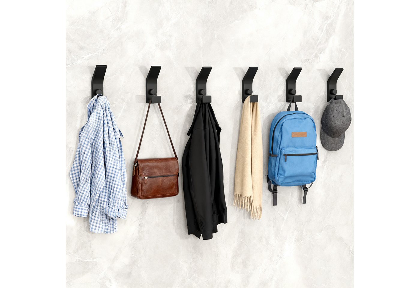 Forrlite Kleiderhaken, Garderobenhaken, Kleiderhaken zum Schrauben, Wandgarderobe, (Haken für Akustikpaneele, Schlafzimmer, Wohnzimmer, Badezimmer, (6-St), Wandhaken für Garderobe, Jacken, Hut, Metall, Schwarz) von Forrlite