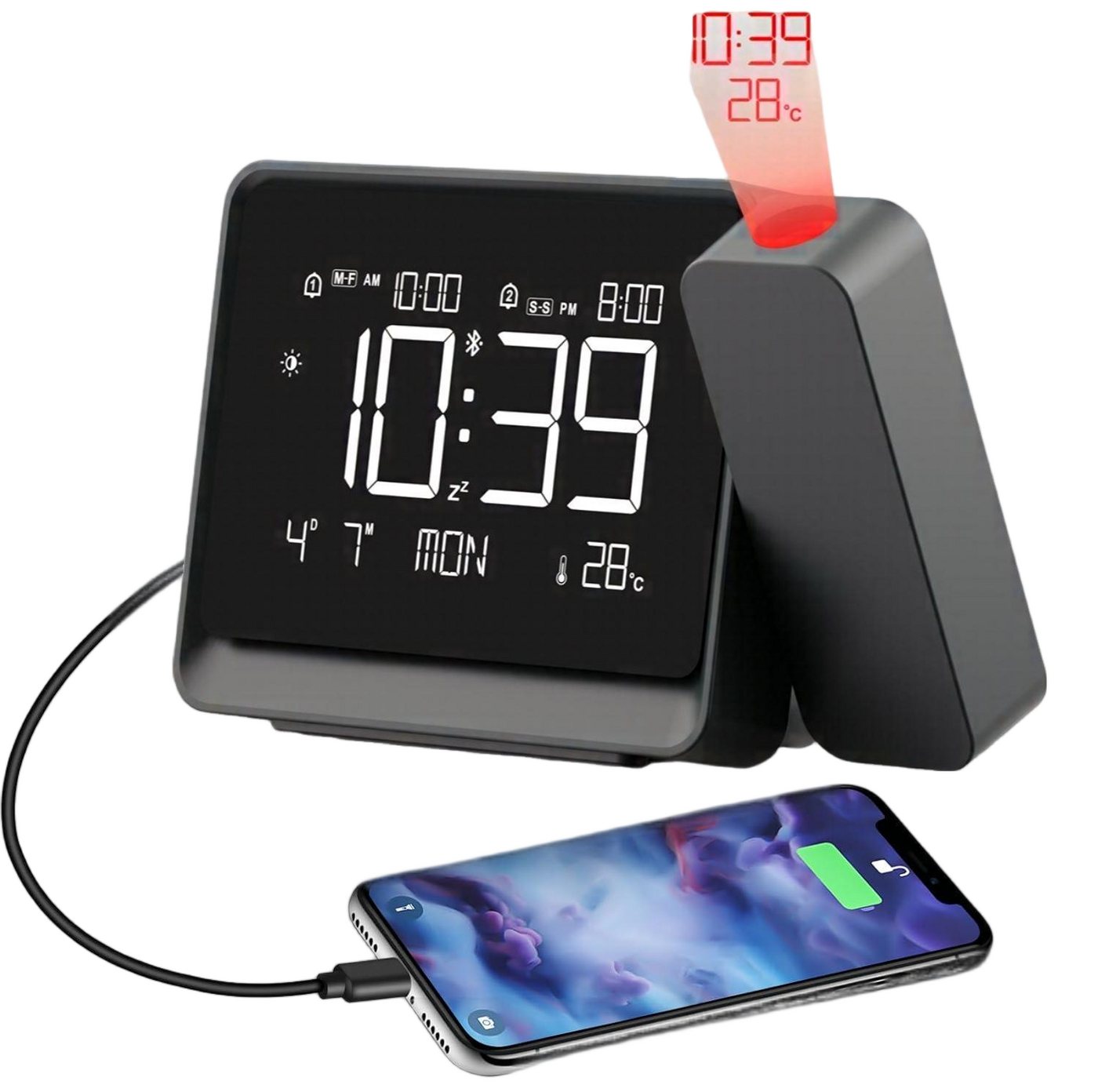 Forrlite Projektionswecker Digital Wecker,Elektronische Uhr mit LED,Nachtlicht mit 180° drehbarem Projektor,Snooze,mit Temperaturanzeige und Datum Forrlite Projektionswecker Digital Wecker,Elektronische Uhr mit LED,Nachtlicht mit 180° drehbarem Projektor,Snooze,mit Temperaturanzeige und Datum von Forrlite