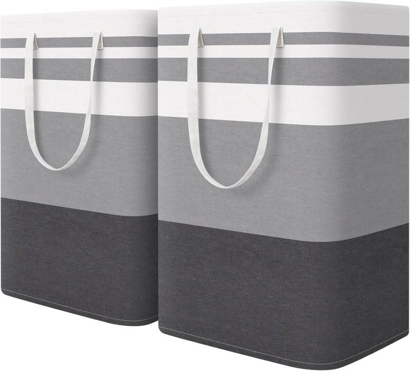 Forrlite Wäschekorb Wäschekorb 2St Wäschekorb mit Kleiderbügel Staubdicht Wasserdicht (Faltbar inGriff,Farbverlaufsgrau,75 l, Baumwoll-Leinen mit, Wasserdichter Beschichtung und Metallrahmen, Selbststehend, mit), Verstärkten Griffen,Laundry Baskets,Wäschekorb Groß von Forrlite