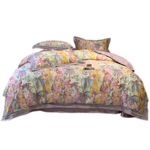 Cotton Bed Cover 200 * 230 Long Fluff Cotton Printed Bedding Set 4-Piece Country Style Skin-Friendly Breathable Bed Sheet with Zipper and 2 Pillowcases Suitable for Adults, Teenagers, and Children von FortGASD