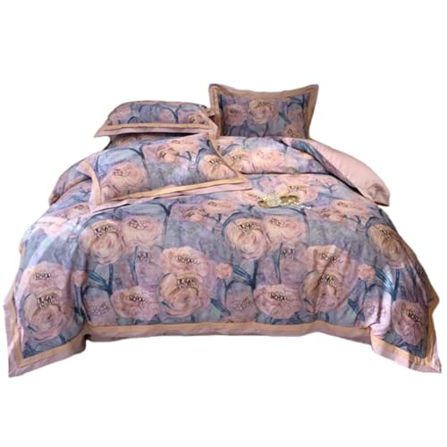 Cotton Bed Cover 200 * 230 Long Fluff Cotton Printed Bedding Set 4-Piece Country Style Skin-Friendly Breathable Bed Sheet with Zipper and 2 Pillowcases Suitable for Adults, Teenagers, and Children von FortGASD