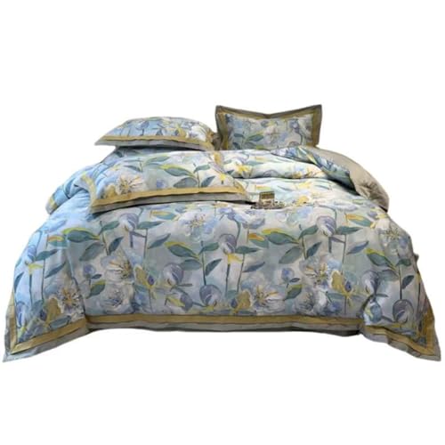 Cotton Bed Cover 200 * 230 Long Fluff Cotton Printed Bedding Set 4-Piece Country Style Skin-Friendly Breathable Bed Sheet with Zipper and 2 Pillowcases Suitable for Adults, Teenagers, and Children von FortGASD