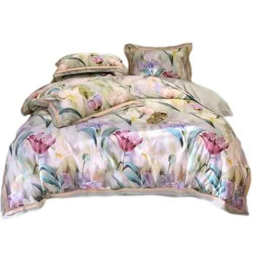 Cotton Bed Cover 200 * 230 Long Fluff Cotton Printed Bedding Set 4-Piece Country Style Skin-Friendly Breathable Bed Sheet with Zipper and 2 Pillowcases Suitable for Adults, Teenagers, and Children von FortGASD