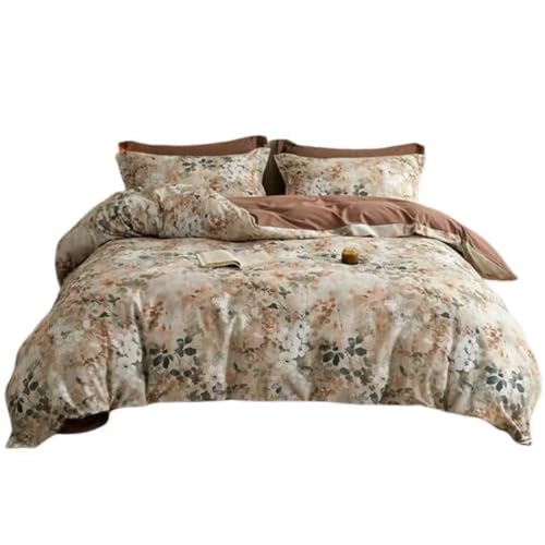Cotton Duvet Cover 200 * 230 Brushed Printed Bedding Four Piece Set with Rustic Style, Skin Friendly and Breathable Bed Sheet with Zipper and 2 Pillowcases Suitable for Adults, Teenagers and Children von FortGASD