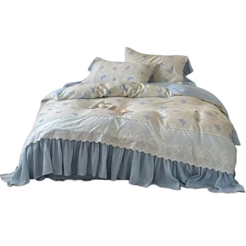 Cotton Duvet Cover 200 * 230 Double-Layer Yarn Jacquard Bedding Four Piece Set Princess Style Skin Friendly Breathable Bed Sheet with Zipper and 2 Pillowcases Suitable for Adults, Teenagers Children von FortGASD